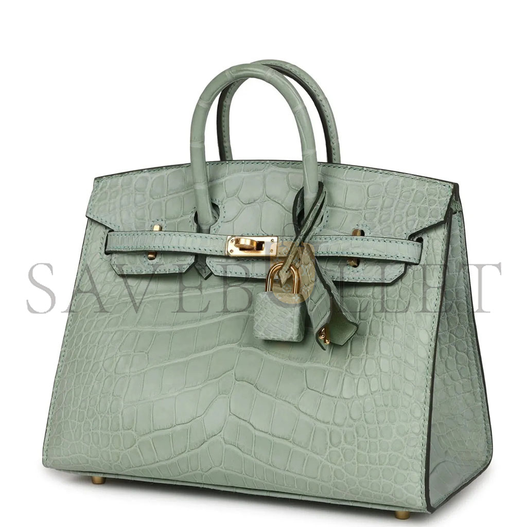 HERMÈS MASTER BIRKIN 20 CROCODILE LEATHER MINT GREEN GOLD BUCKLE H041350CK01 (20*15.5*11cm)